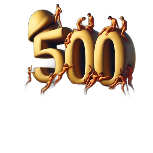 3d render, sculpture, number, 500 transparent PNG cut-out
