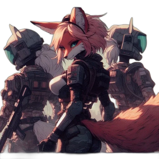 weapon, robot, jacket, staff transparent PNG cut-out