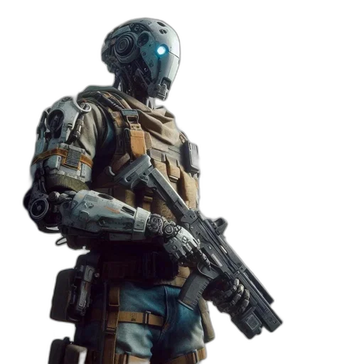 robot, weapon, concept art, 3d render transparent PNG cut-out