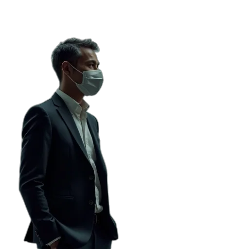 mask, jacket, face, staff transparent PNG cut-out