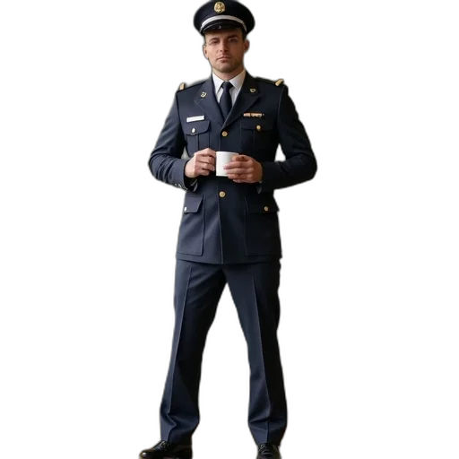 staff, hat, jacket, robot transparent PNG cut-out