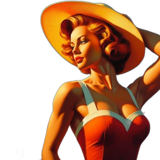 hat, dress, comic book art, photorealistic transparent PNG cut-out