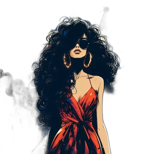 dress, hair, comic book art, cartoon transparent PNG cut-out
