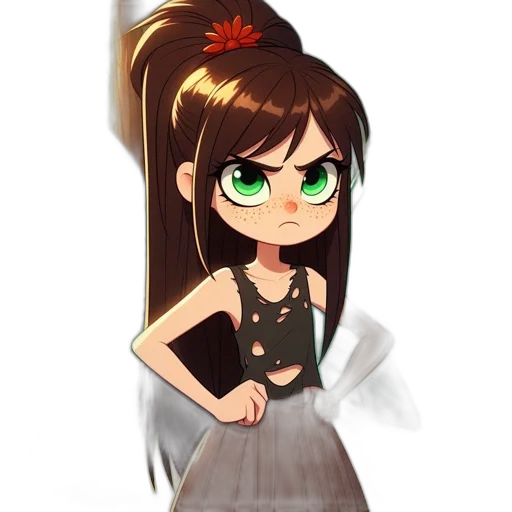 dress, staff, hair, creature transparent PNG cut-out