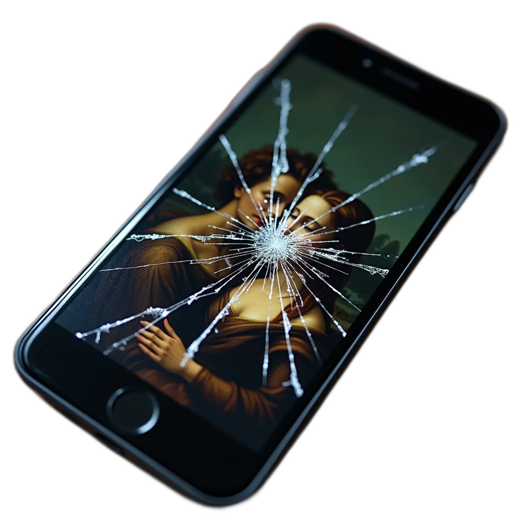 weapon, close-up, smartphone, cracked transparent PNG cut-out