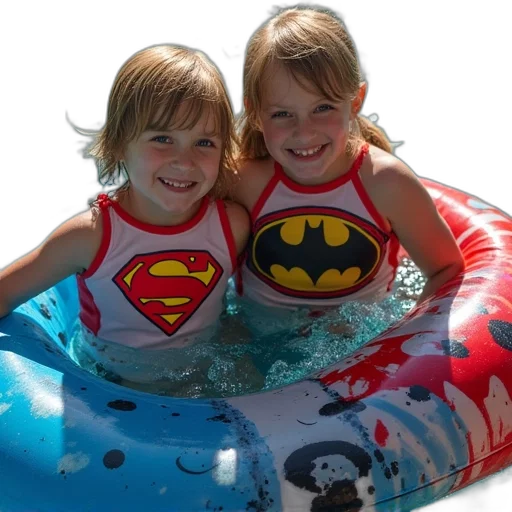 two, children, floaties, batman transparent PNG cut-out