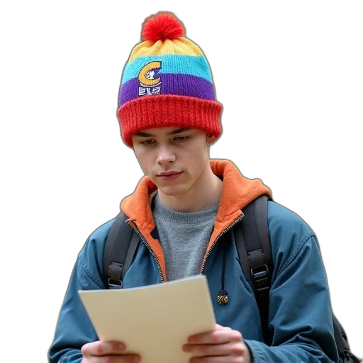 hat, jacket, face, staff transparent PNG cut-out