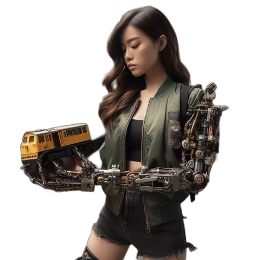 robot, weapon, jacket, cyberpunk transparent PNG cut-out