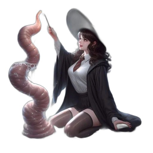 creature, staff, hair, dress transparent PNG cut-out