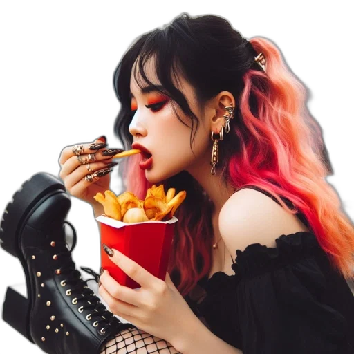 food, cyberpunk, vaporwave, photorealistic transparent PNG cut-out
