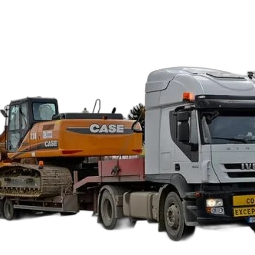 case, excavator, being, transported transparent PNG cut-out