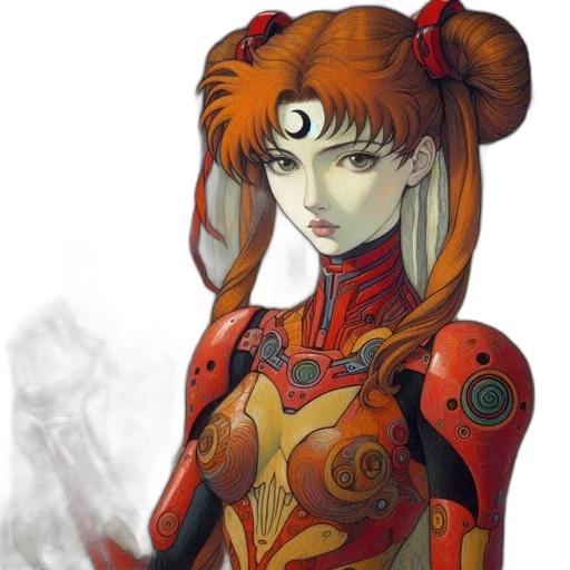 robot, mask, staff, fantasy art transparent PNG cut-out