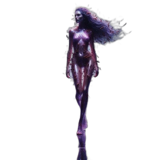 dress, hair, creature, staff transparent PNG cut-out