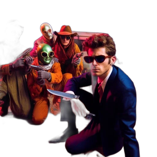 jacket, staff, mask, weapon transparent PNG cut-out