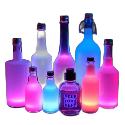 bottle, 3d render, vaporwave, neon lights transparent PNG cut-out