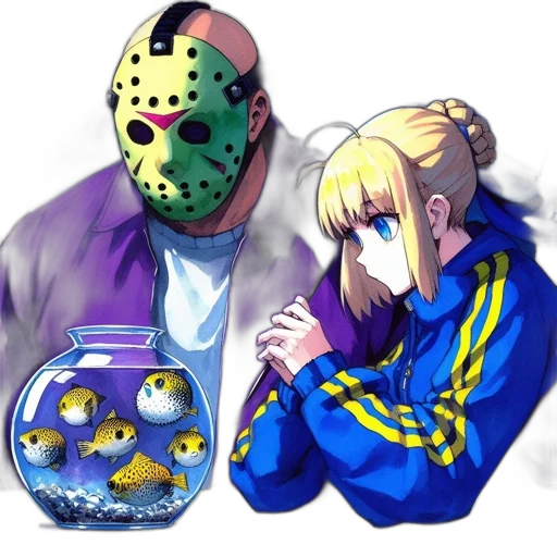 mask, jacket, concept art, vaporwave transparent PNG cut-out