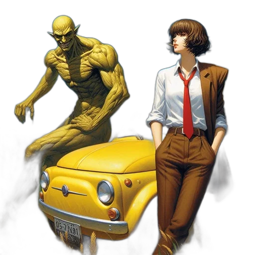 car, comic book art, concept art, city street transparent PNG cut-out