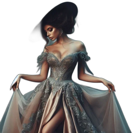 dress, crown, jewelry, fantasy art transparent PNG cut-out