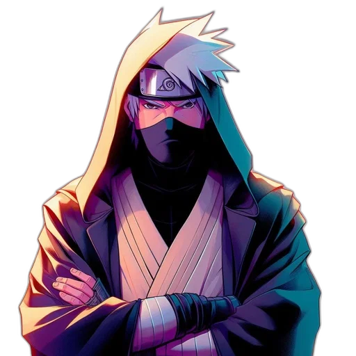 jacket, mask, staff, comic book art transparent PNG cut-out