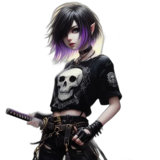 weapon, staff, hair, jacket transparent PNG cut-out