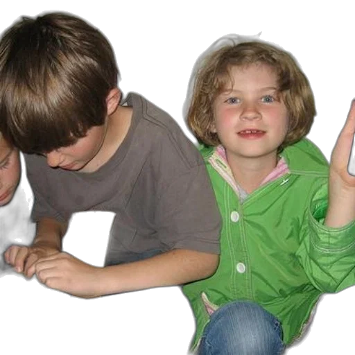 three, children, sit, together transparent PNG cut-out