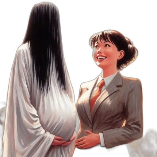 dress, hair, staff, oil painting transparent PNG cut-out