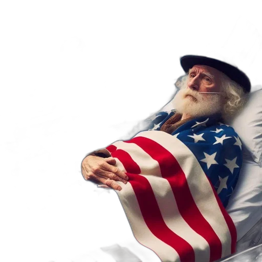 photorealistic, elderly, man, lies transparent PNG cut-out