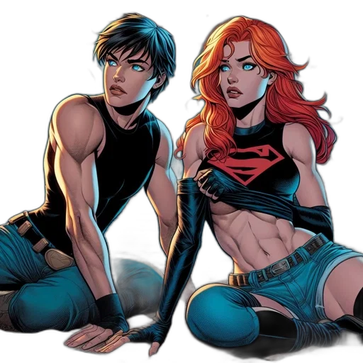 comic book art, concept art, two, animated transparent PNG cut-out