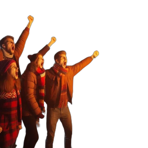 jacket, fire, four, individuals transparent PNG cut-out