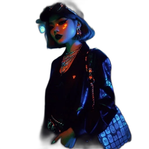 jacket, hat, jewelry, vaporwave transparent PNG cut-out