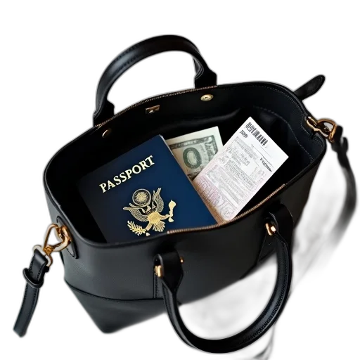 black, leather, handbag, gold transparent PNG cut-out