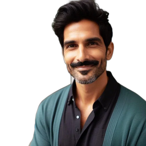 bearded, man, green, cardigan transparent PNG cut-out