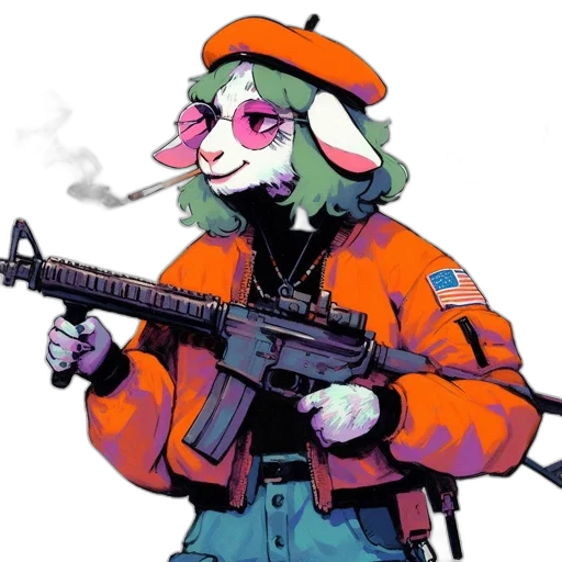 jacket, weapon, staff, vaporwave transparent PNG cut-out