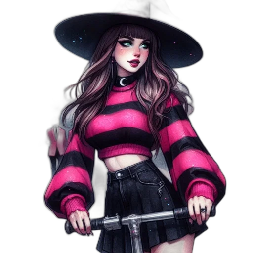 hat, staff, dress, creature transparent PNG cut-out