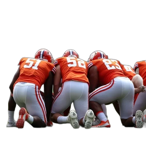 clemson, players, kneeling, huddle transparent PNG cut-out