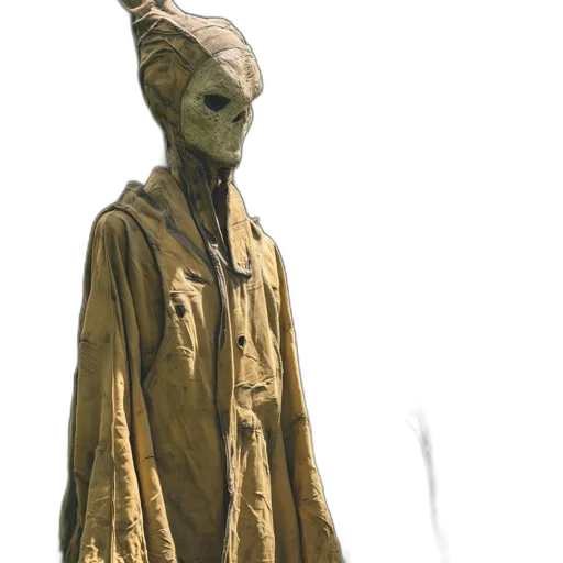 mask, jacket, creature, staff transparent PNG cut-out
