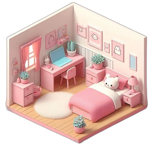 furniture, 3d render, concept art, pixel art transparent PNG cut-out