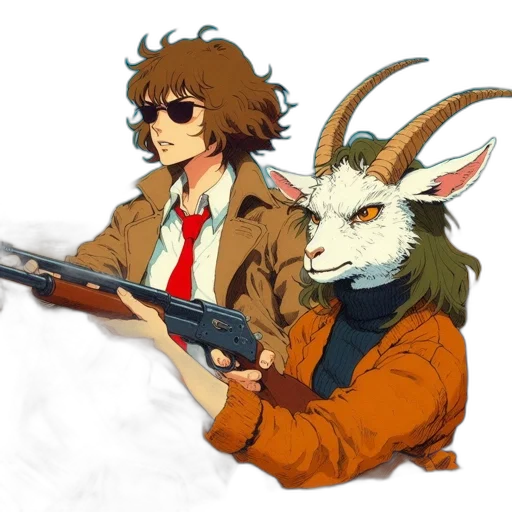 weapon, jacket, animal, staff transparent PNG cut-out
