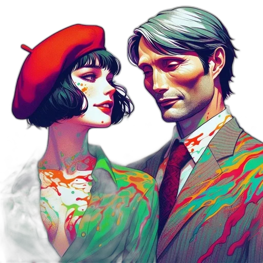 face, comic book art, concept art, watercolor transparent PNG cut-out
