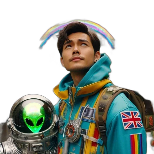 jacket, staff, robot, face transparent PNG cut-out