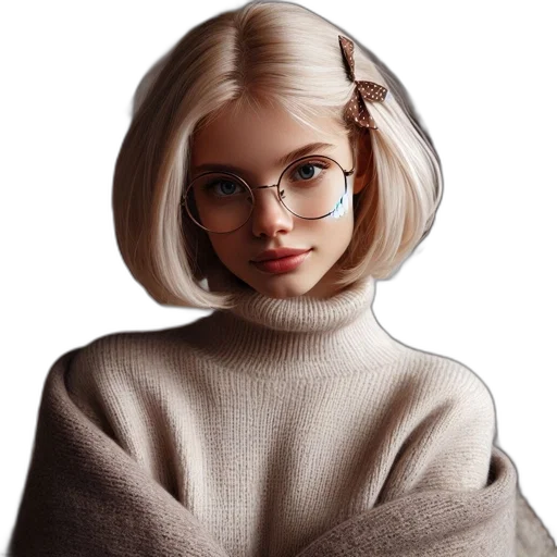 hair, face, jacket, jewelry transparent PNG cut-out