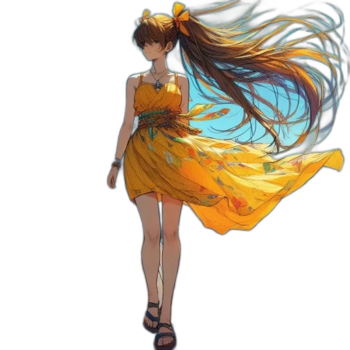 dress, hair, staff, concept art transparent PNG cut-out