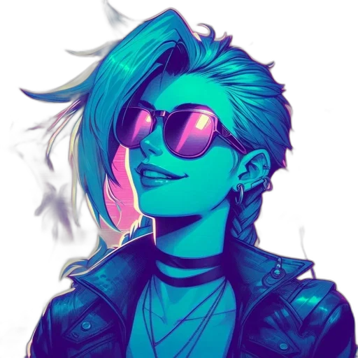 jacket, face, cyberpunk, vaporwave transparent PNG cut-out