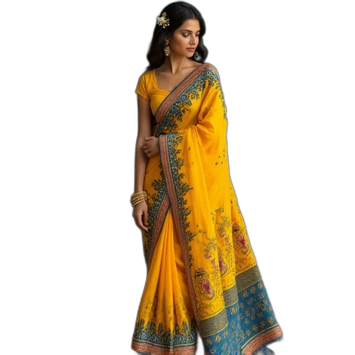 dress, golden, yellow, blue transparent PNG cut-out
