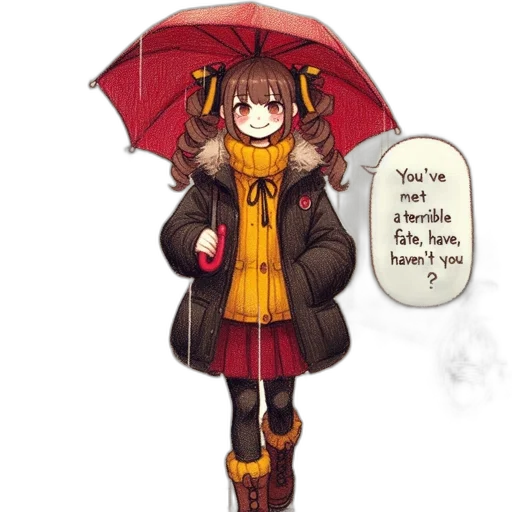 umbrella, jacket, staff, hat transparent PNG cut-out