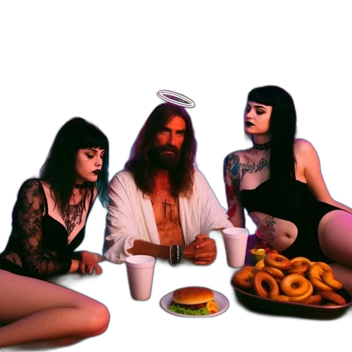 food, vaporwave, neon lights, three transparent PNG cut-out