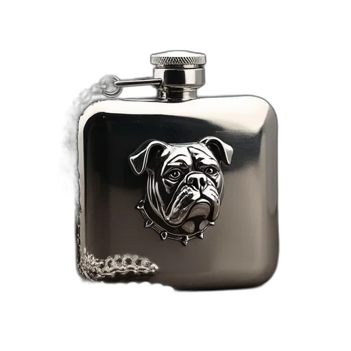 photorealistic, silver, flask, chain transparent PNG cut-out