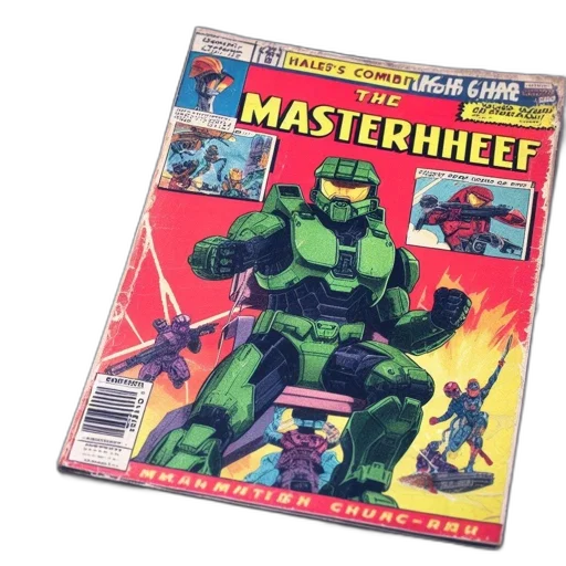 comic book art, issue, master, chief transparent PNG cut-out