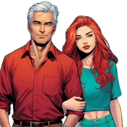 comic book art, red, two, animated transparent PNG cut-out