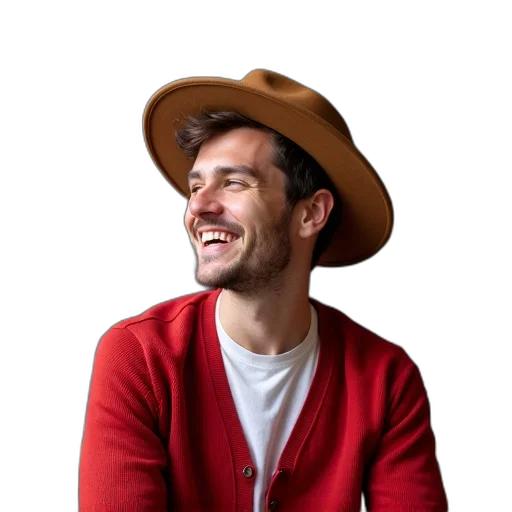 hat, jacket, staff, face transparent PNG cut-out